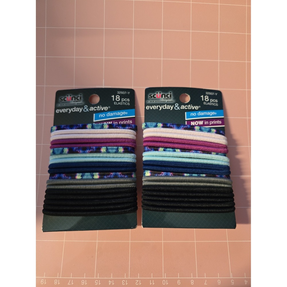 Scunci Everday & Active 32937-Y 18 Pcs Elastics No Damage Now In Prints Lot Of 2